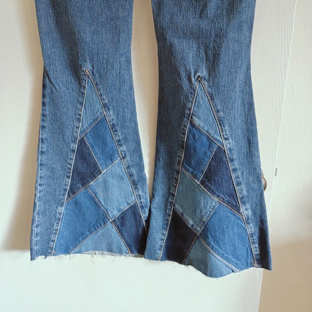 Forever 21 Mid Rise Patchwork Flare Distressed Y2K Slim FIt Cotton Jeans Sz. 24 - Picture 4 of 9